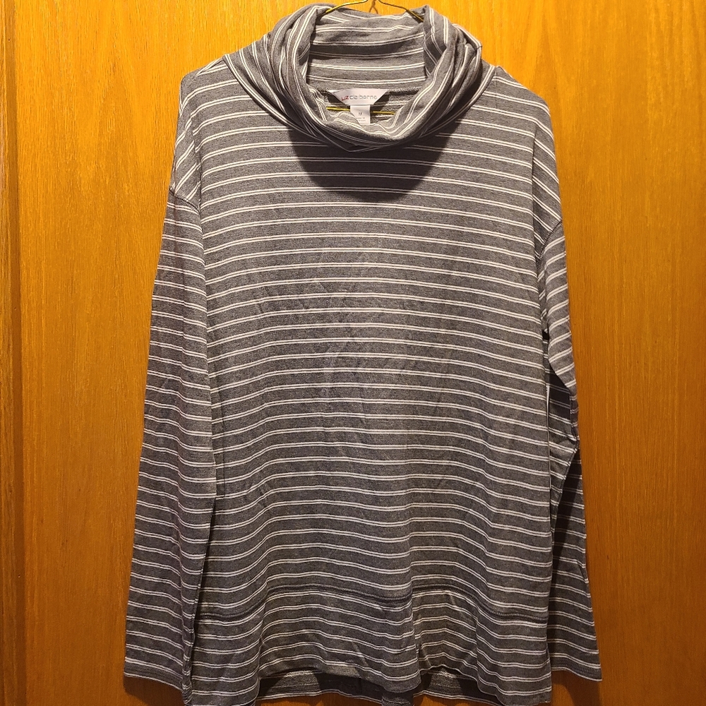 NWT Liz Claiborne Gray and White Cowl Neck Long Sleeve Top Size Medium